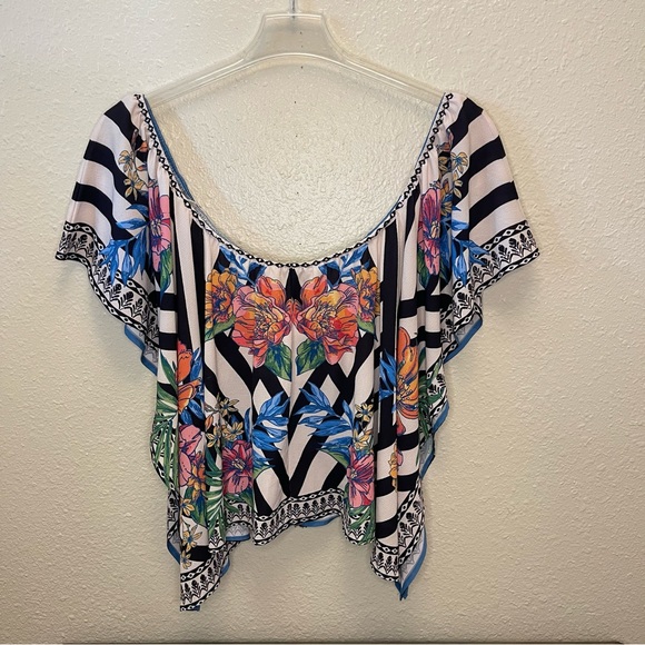 Flying Tomato Women’s Off The Shoulder Floral Scarf Border Print Top Medium - Picture 14 of 14